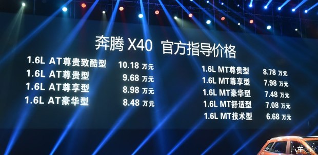 一汽奔腾 奔腾X40 2017款 1.6L 自动豪华型